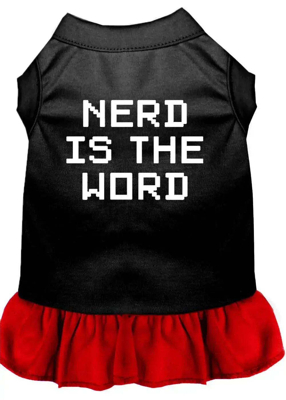 Nerd-Is-The-Word-Screen-Print-Dress-Black-With-Red-Med-GreatEagleInc-320089867