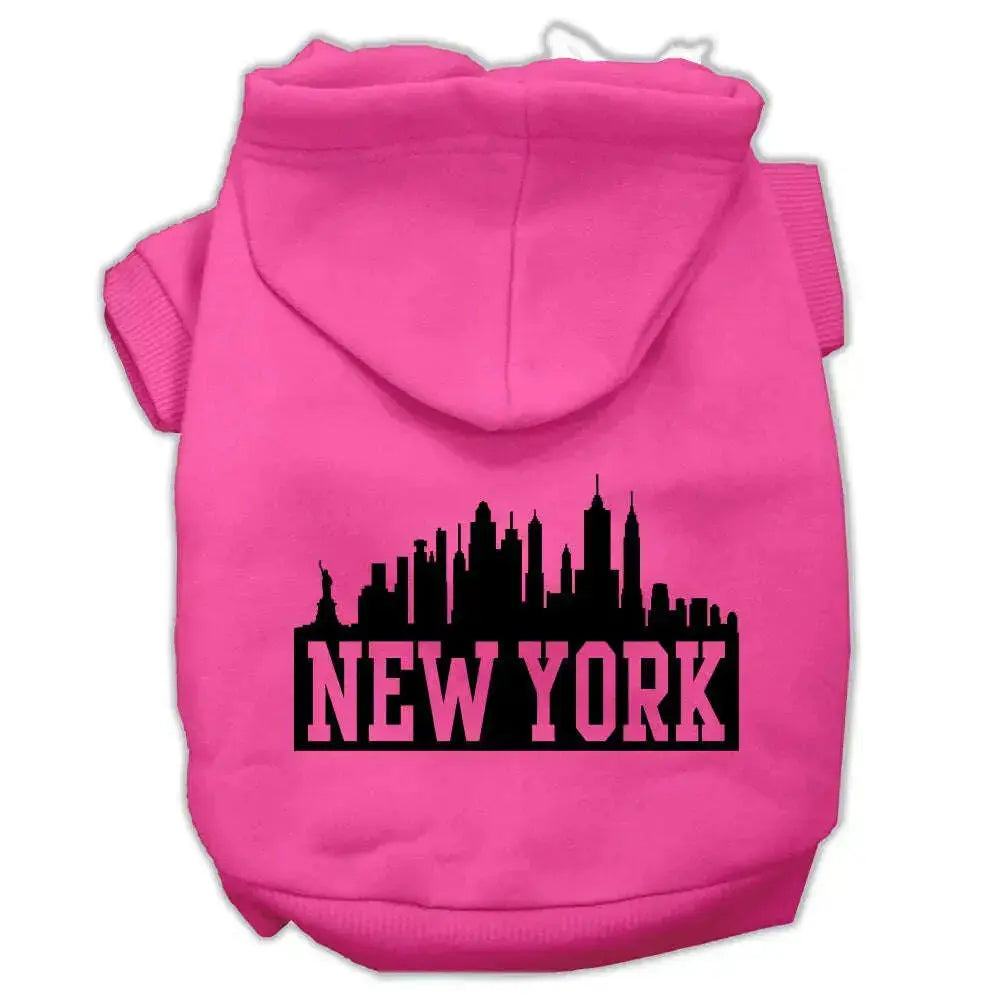 New-York-Skyline-Screen-Print-Pet-Hoodies-Bright-Pink-Size-Lg-GreatEagleInc-319918475