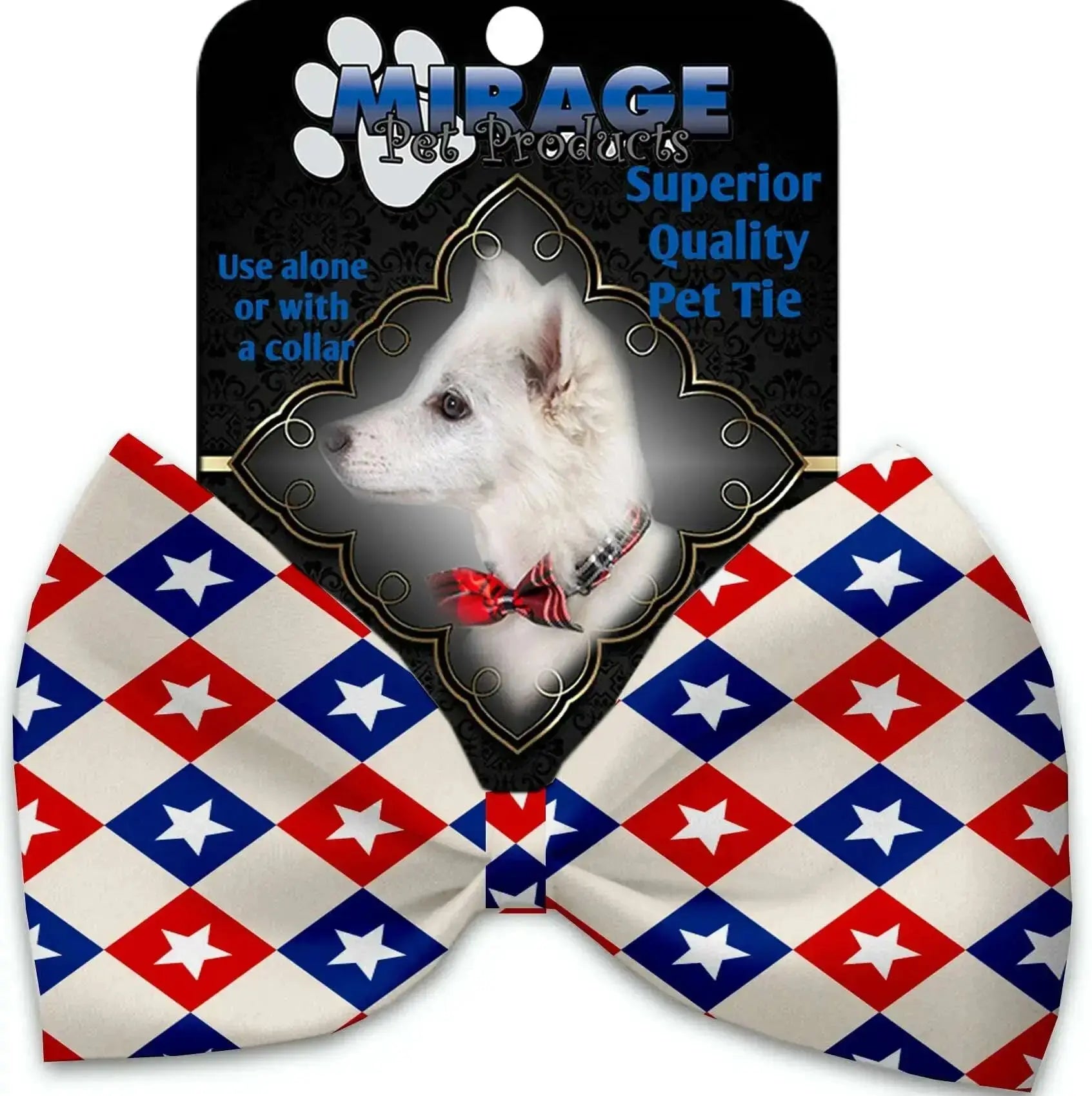 Patriotic-Checkered-Stars-Pet-Bow-Tie-Collar-Accessory-With-Velcro-GreatEagleInc-318888784
