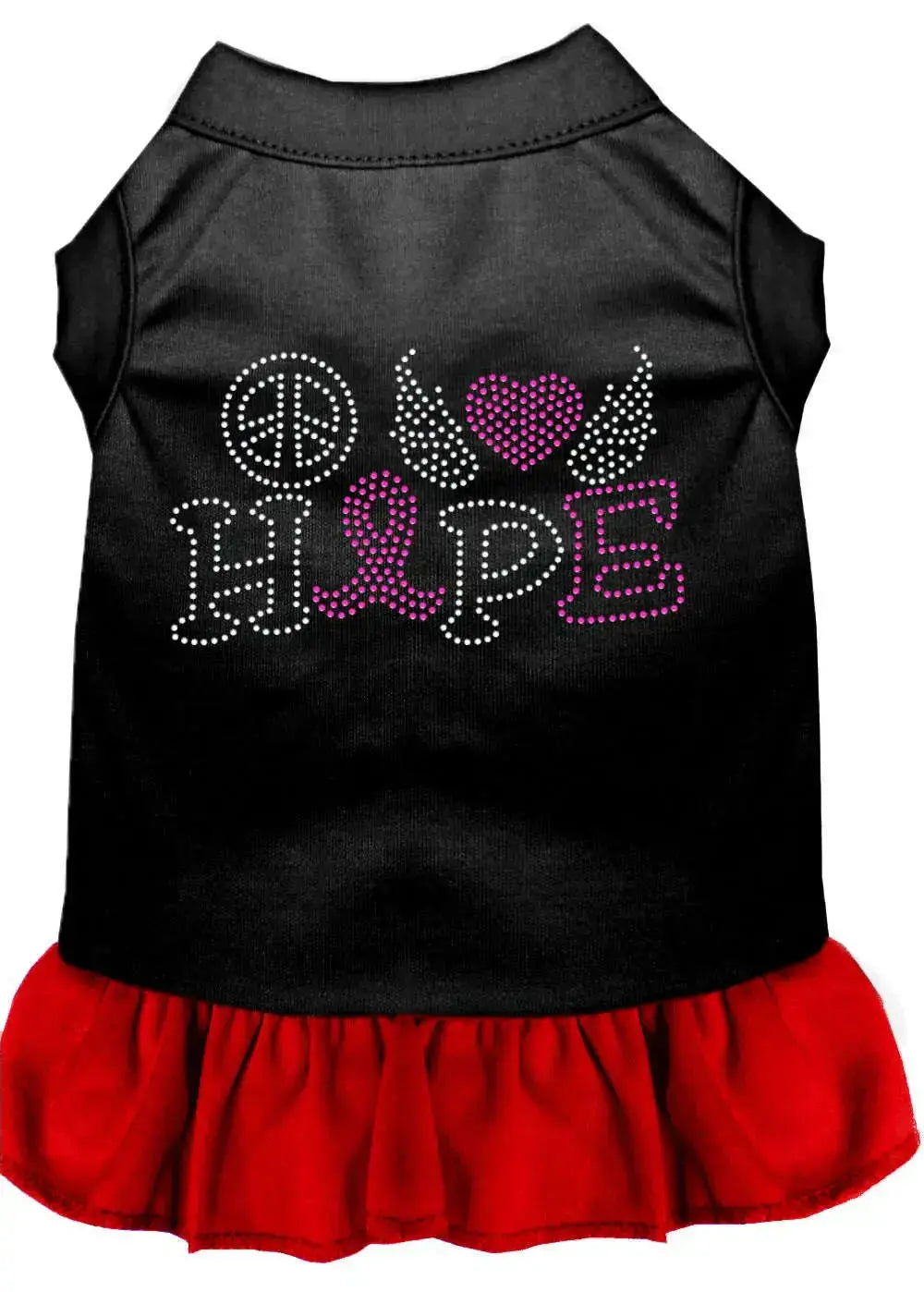 Peace-Love-Hope-Breast-Cancer-Rhinestone-Pet-Dress-Black-With-Red-Lg-GreatEagleInc-318616541