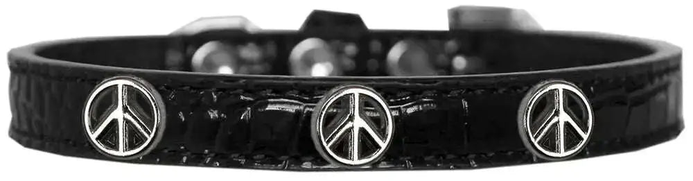 Peace-Sign-Widget-Croc-Dog-Collar-Black-Size-12-GreatEagleInc-319982624