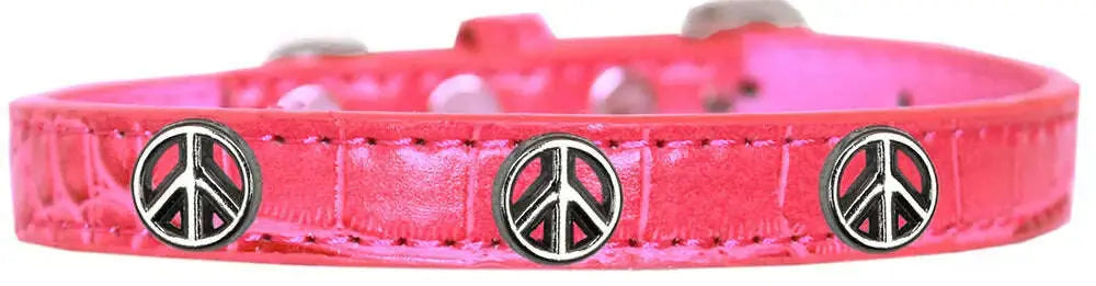 Peace-Sign-Widget-Croc-Dog-Collar-Bright-Pink-Size-18-GreatEagleInc-319984119