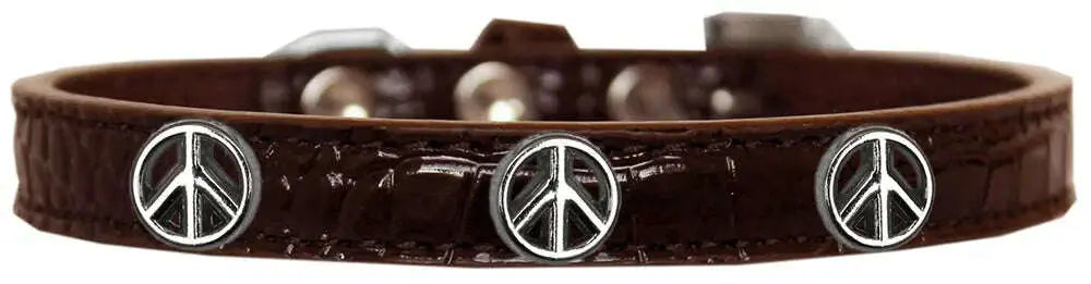Peace-Sign-Widget-Croc-Dog-Collar-Chocolate-Size-10-GreatEagleInc-319984313