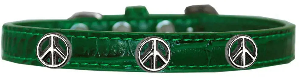 Peace-Sign-Widget-Croc-Dog-Collar-Emerald-Green-Size-10-GreatEagleInc-319984932