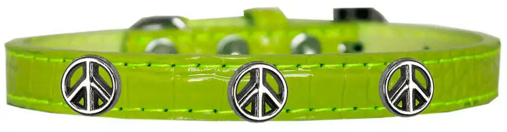 Peace-Sign-Widget-Croc-Dog-Collar-Lime-Green-Size-10-GreatEagleInc-319985597