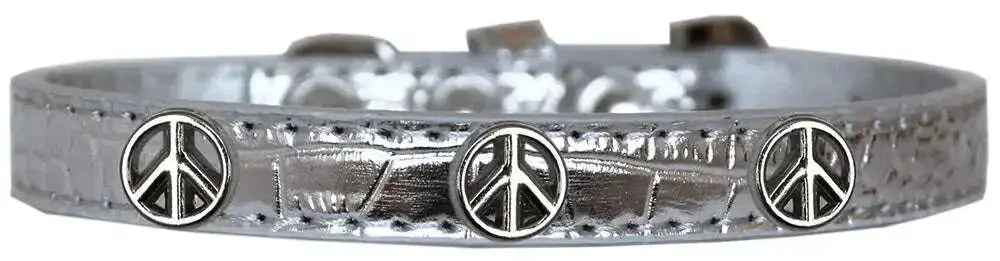 Peace-Sign-Widget-Croc-Dog-Collar-Silver-Size-18-GreatEagleInc-319987922
