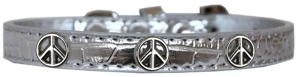 Peace-Sign-Widget-Croc-Dog-Collar-Silver-Size-20-GreatEagleInc-319988053