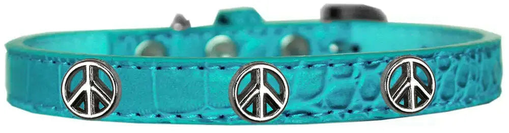Peace-Sign-Widget-Croc-Dog-Collar-Turquoise-Size-18-GreatEagleInc-319988560