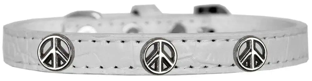 Peace-Sign-Widget-Croc-Dog-Collar-White-Size-14-GreatEagleInc-319988923