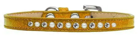 Pearl-And-Clear-Crystal-Size-12-Gold-Puppy-Ice-Cream-Collar-GreatEagleInc-333909076