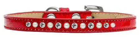 Pearl-And-Clear-Crystal-Size-12-Red-Puppy-Ice-Cream-Collar-GreatEagleInc-333937093