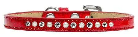 Pearl-And-Clear-Crystal-Size-12-Red-Puppy-Ice-Cream-Collar-GreatEagleInc-333937093