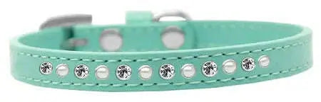 Pearl-And-Clear-Crystal-Size-14-Aqua-Puppy-Collar-GreatEagleInc-319636431