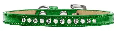 Pearl-And-Clear-Crystal-Size-14-Emerald-Green-Puppy-Ice-Cream-Collar-GreatEagleInc-333909328