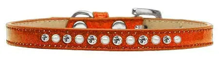 Pearl-And-Clear-Crystal-Size-8-Orange-Puppy-Ice-Cream-Collar-GreatEagleInc-333908585