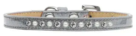 Pearl-And-Clear-Crystal-Size-8-Silver-Puppy-Ice-Cream-Collar-GreatEagleInc-333936999