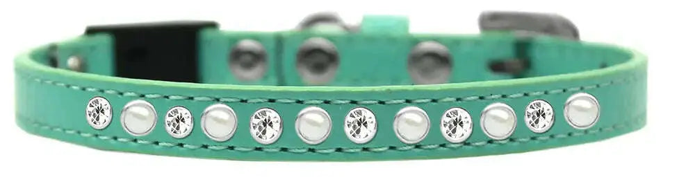 Pearl-And-Clear-Jewel-Breakaway-Cat-Collar-Aqua-Size-14-GreatEagleInc-334285637