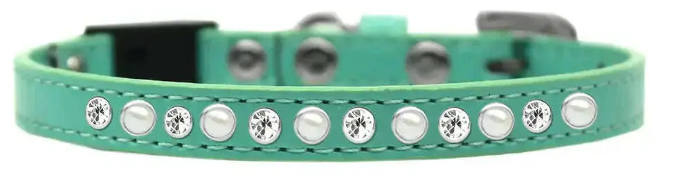 Pearl-And-Clear-Jewel-Breakaway-Cat-Collar-Aqua-Size-14-GreatEagleInc-334285637