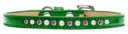 Pearl-And-Pink-Crystal-Size-10-Emerald-Green-Puppy-Ice-Cream-Collar-GreatEagleInc-333907592