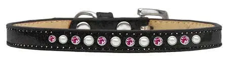 Pearl-And-Pink-Crystal-Size-12-Black-Puppy-Ice-Cream-Collar-GreatEagleInc-333907897
