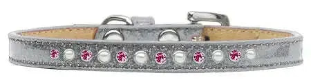 Pearl-And-Pink-Crystal-Size-12-Silver-Puppy-Ice-Cream-Collar-GreatEagleInc-333906938
