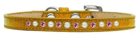 Pearl-And-Pink-Crystal-Size-14-Gold-Puppy-Ice-Cream-Collar-GreatEagleInc-333936696