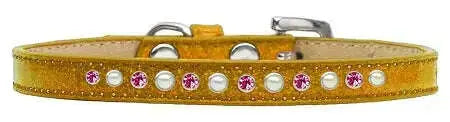 Pearl-And-Pink-Crystal-Size-14-Gold-Puppy-Ice-Cream-Collar-GreatEagleInc-333936696