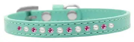 Pearl-And-Pink-Crystal-Size-16-Aqua-Puppy-Collar-GreatEagleInc-319633032