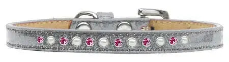 Pearl-And-Pink-Crystal-Size-8-Silver-Puppy-Ice-Cream-Collar-GreatEagleInc-333906794