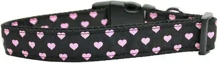 Pink-And-Black-Dotty-Hearts-Nylon-Dog-Collar-Sm-Wide-GreatEagleInc-318824656
