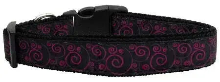 Pink-And-Black-Swirly-Nylon-Ribbon-Dog-Collars-Large-GreatEagleInc-318524180