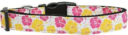 Pink-And-Yellow-Hibiscus-Flower-Nylon-Dog-Collar-Sm-GreatEagleInc-318787669