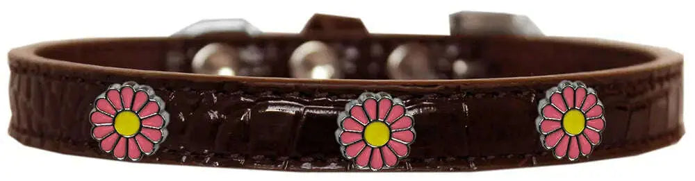 Pink-Daisy-Widget-Croc-Dog-Collar-Chocolate-Size-10-GreatEagleInc-318538564