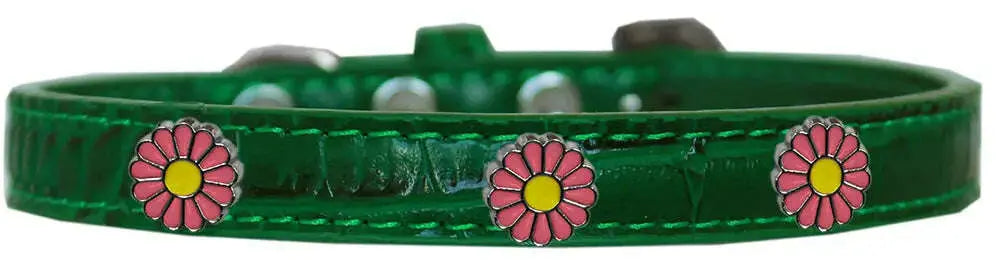 Pink-Daisy-Widget-Croc-Dog-Collar-Emerald-Green-Size-18-GreatEagleInc-320001914