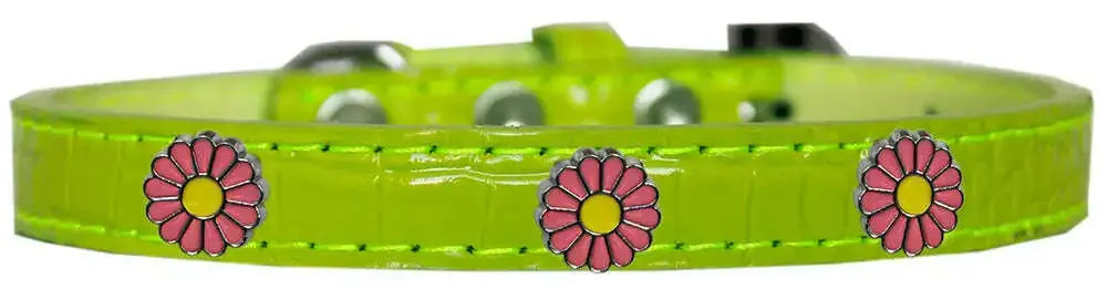 Pink-Daisy-Widget-Croc-Dog-Collar-Lime-Green-Size-10-GreatEagleInc-320002192