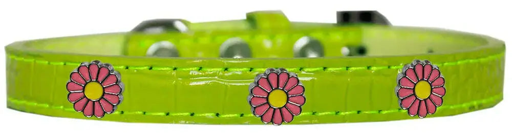 Pink-Daisy-Widget-Croc-Dog-Collar-Lime-Green-Size-18-GreatEagleInc-320002564