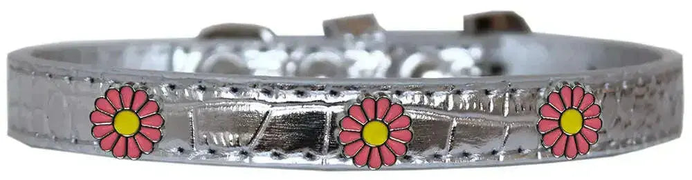 Pink-Daisy-Widget-Croc-Dog-Collar-Silver-Size-14-GreatEagleInc-319190040