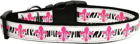 Pink-Fleur-De-Lis-Nylon-Dog-Collar-Medium-Narrow-GreatEagleInc-318487847