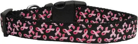 Pink-Ribbons-On-Black-Nylon-Dog-Collar-Xs-GreatEagleInc-333701337