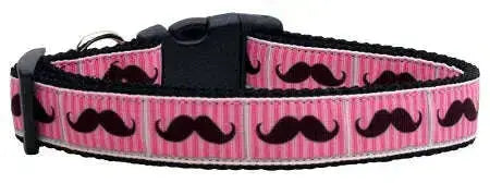 Pink-Striped-Moustache-Ribbon-Dog-Collars-Medium-GreatEagleInc-318910515