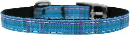 Plaid-Nylon-Dog-Collar-With-Classic-Buckle-3-8_-Blue-Size-16-GreatEagleInc-333688156