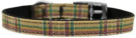 Plaid-Nylon-Dog-Collar-With-Classic-Buckle-3-8_-Khaki-Size-14-GreatEagleInc-333688041