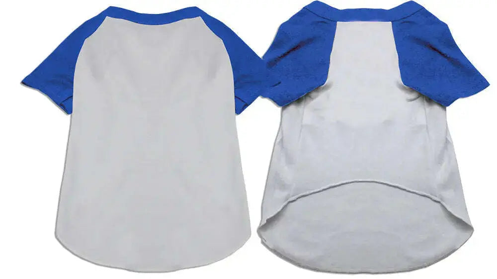 Raglan-Baseball-Pet-Shirt-White-With-Blue-Size-Small-GreatEagleInc-334335192