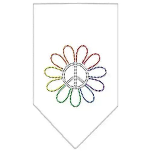 Rainbow-Peace-Flower-Rhinestone-Bandana-White-Large-GreatEagleInc-318594140