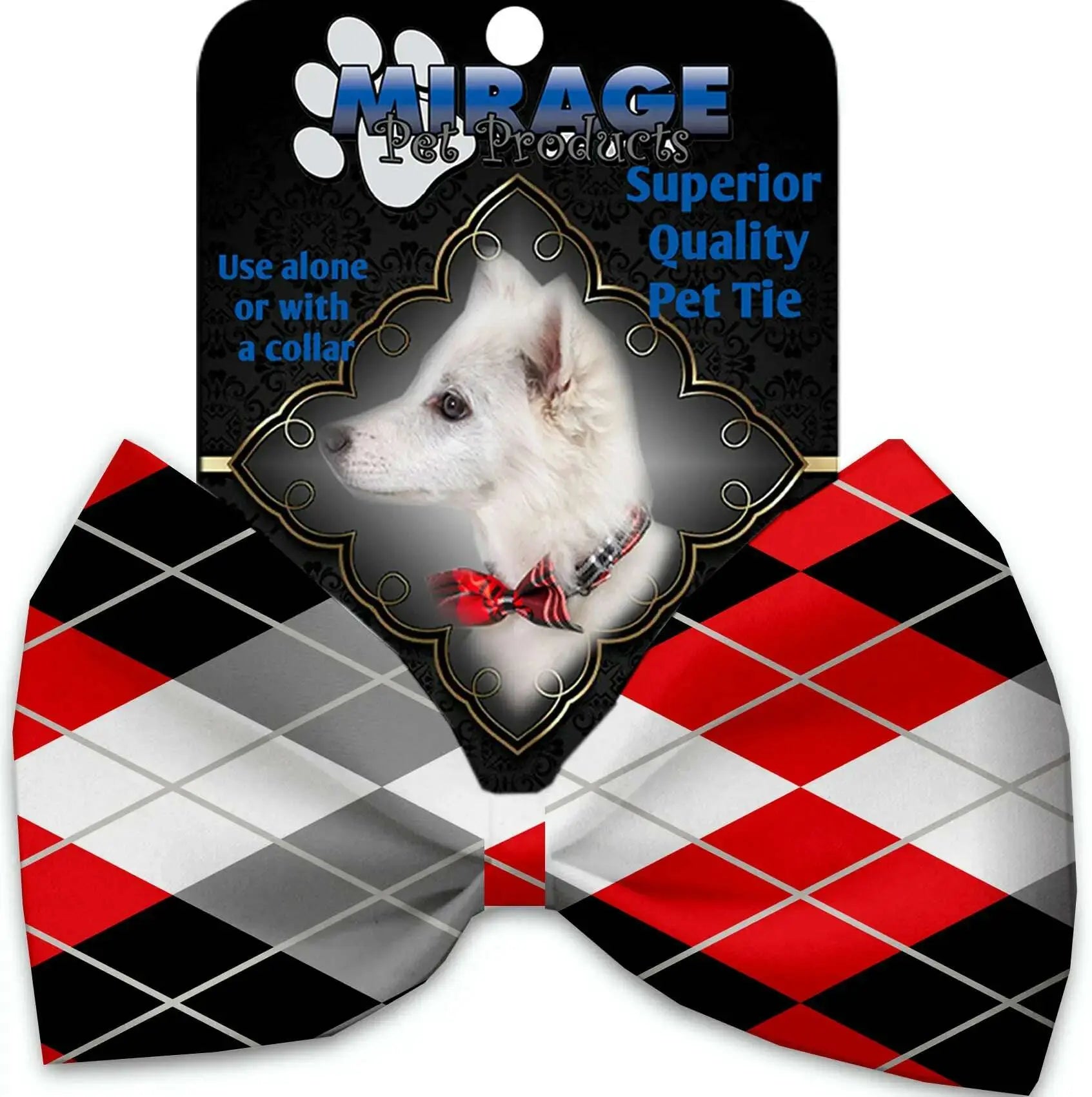 Red-And-Grey-Argyle-Pet-Bow-Tie-Collar-Accessory-With-Velcro-GreatEagleInc-333684055