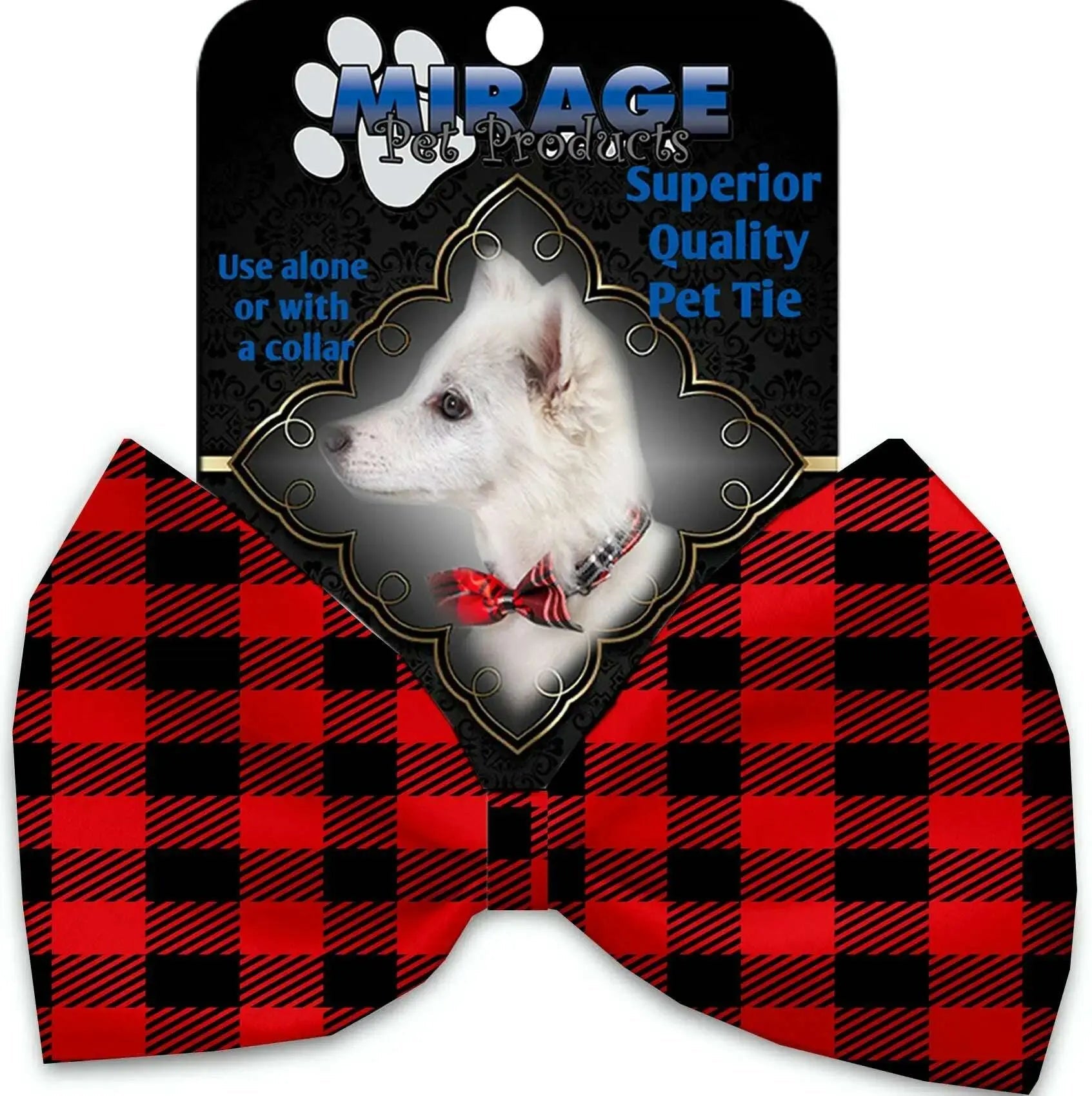 Red-Buffalo-Check-Pet-Bow-Tie-Collar-Accessory-With-Velcro-GreatEagleInc-333772577