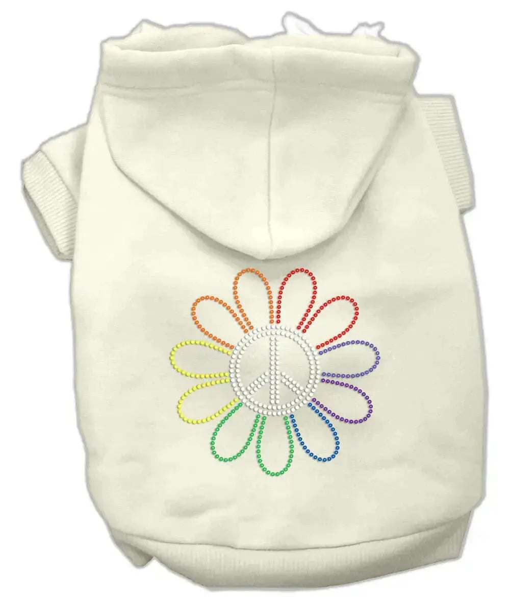 Rhinestone-Rainbow-Flower-Peace-Sign-Hoodie-Cream-L-GreatEagleInc-318729244