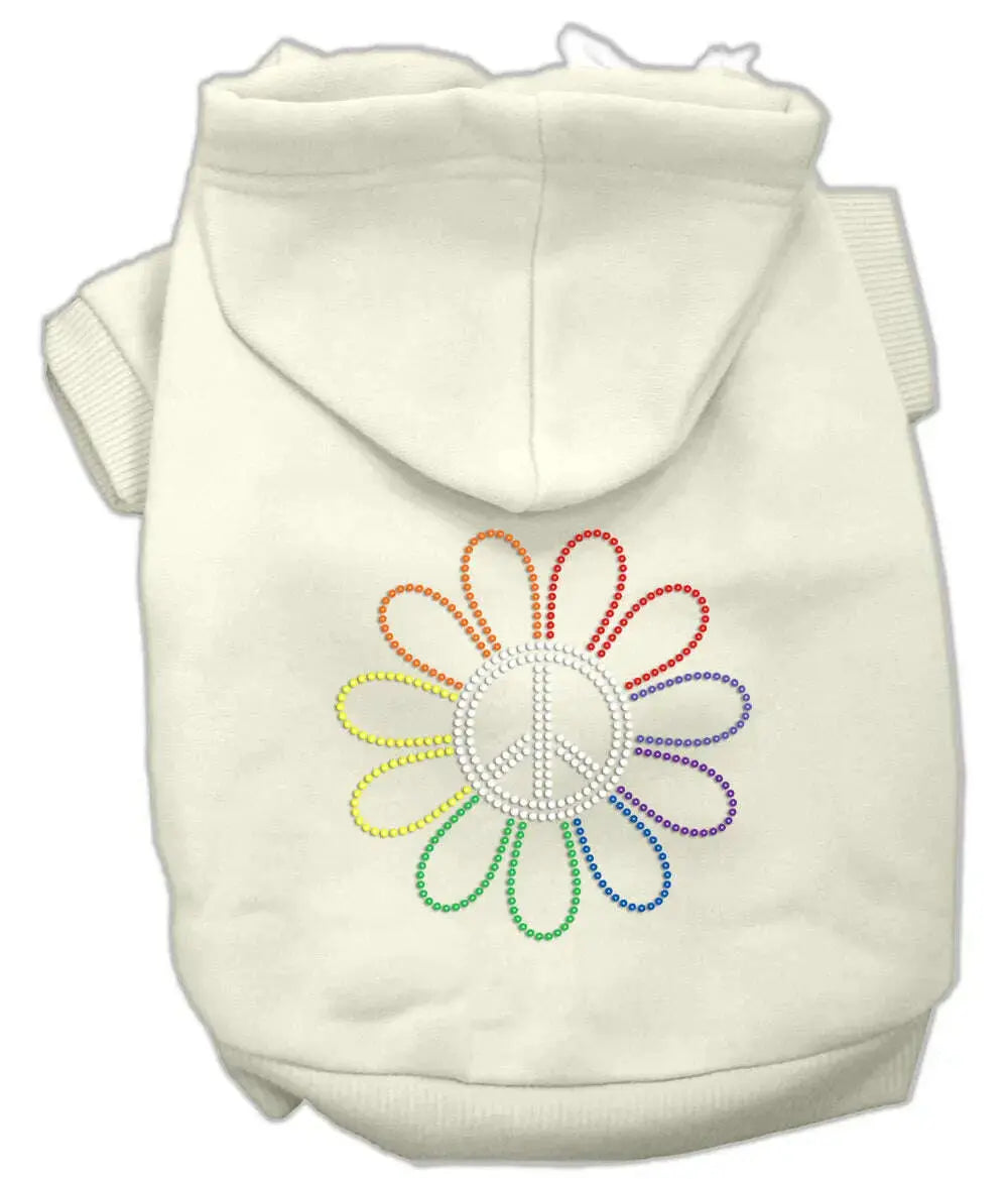 Rhinestone-Rainbow-Flower-Peace-Sign-Hoodie-Cream-M-GreatEagleInc-319580128