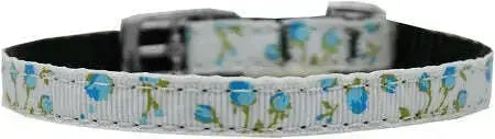 Roses-Nylon-Dog-Collar-With-Classic-Buckle-3-8_-Blue-Size-8-GreatEagleInc-333886629