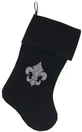 Silver-Fleur-De-Lis-Rhinestone-18-Inch-Velvet-Christmas-Stocking-Black-GreatEagleInc-319866820